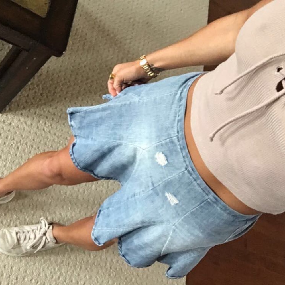 Fringe Ruffle Denim Destroyed Skirt